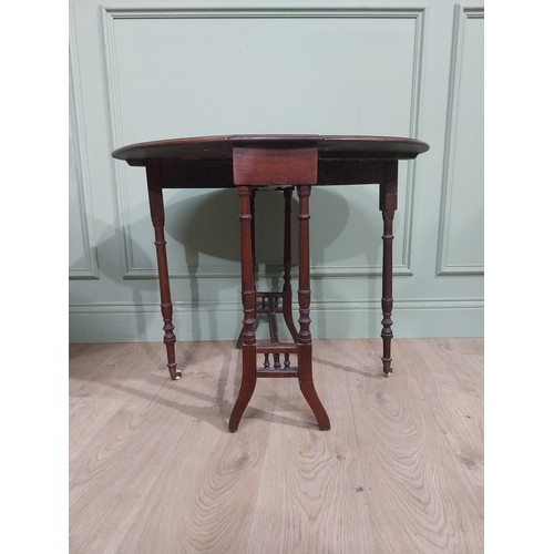 222 - Edwardian mahogany drop leaf Sutherland table. {61 cm H x 60 cm W x 22 cm D}