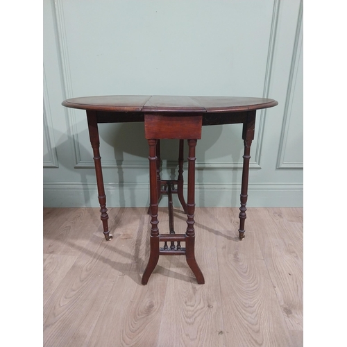 222 - Edwardian mahogany drop leaf Sutherland table. {61 cm H x 60 cm W x 22 cm D}