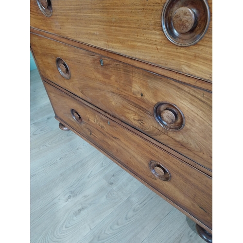 23 - 19th C. Camphorwood campaign chest with four long drawers on turned bun feet. {122 cm H x 116 cm W x... 