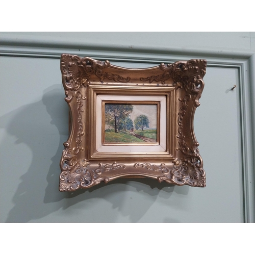 230 - R Nitche Elderly Lady oil on board mounted in gilt frame {40 cm H x 34 cm W} and Woodland Scene oil ... 