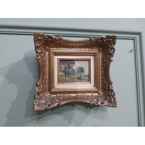 230 - R Nitche Elderly Lady oil on board mounted in gilt frame {40 cm H x 34 cm W} and Woodland Scene oil ... 