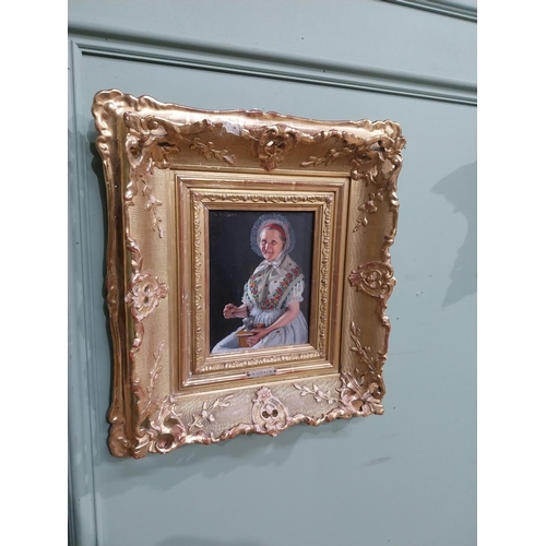 230 - R Nitche Elderly Lady oil on board mounted in gilt frame {40 cm H x 34 cm W} and Woodland Scene oil ... 