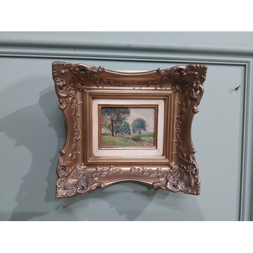 230 - R Nitche Elderly Lady oil on board mounted in gilt frame {40 cm H x 34 cm W} and Woodland Scene oil ... 