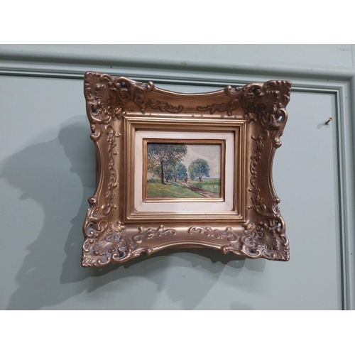 230 - R Nitche Elderly Lady oil on board mounted in gilt frame {40 cm H x 34 cm W} and Woodland Scene oil ... 