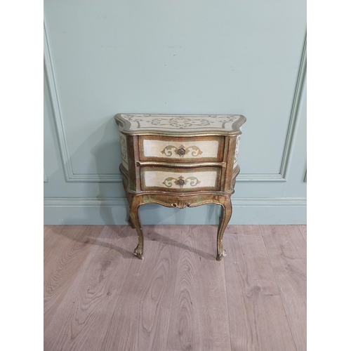 235 - Venetian gilded and painted serpentine front bedside locker on cabriole legs. {55 cm H x 54 cm W x 3... 