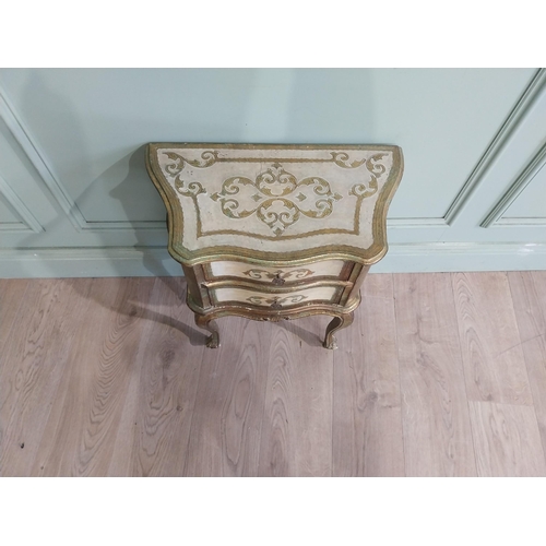 235 - Venetian gilded and painted serpentine front bedside locker on cabriole legs. {55 cm H x 54 cm W x 3... 