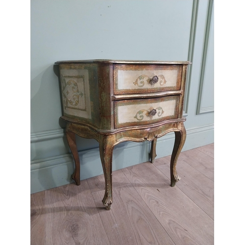 235 - Venetian gilded and painted serpentine front bedside locker on cabriole legs. {55 cm H x 54 cm W x 3... 