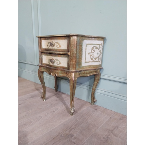 235 - Venetian gilded and painted serpentine front bedside locker on cabriole legs. {55 cm H x 54 cm W x 3... 