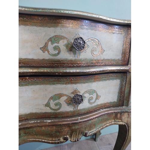 235 - Venetian gilded and painted serpentine front bedside locker on cabriole legs. {55 cm H x 54 cm W x 3... 