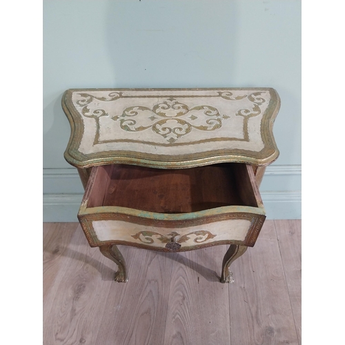 235 - Venetian gilded and painted serpentine front bedside locker on cabriole legs. {55 cm H x 54 cm W x 3... 