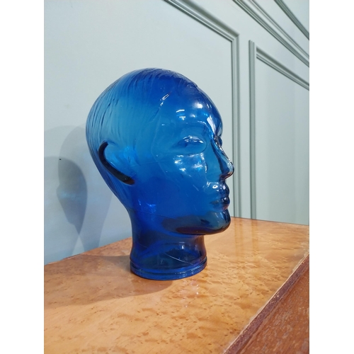 237 - Cobalt blue glass mannequin head. {24 cm H x 14 cm W x 20 cm D}.