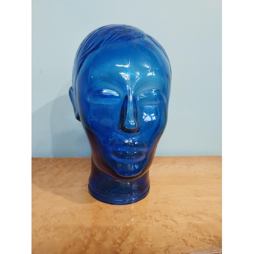 237 - Cobalt blue glass mannequin head. {24 cm H x 14 cm W x 20 cm D}.