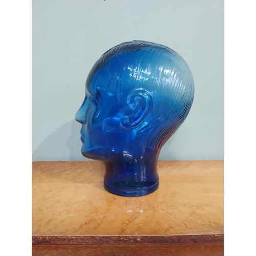 237 - Cobalt blue glass mannequin head. {24 cm H x 14 cm W x 20 cm D}.