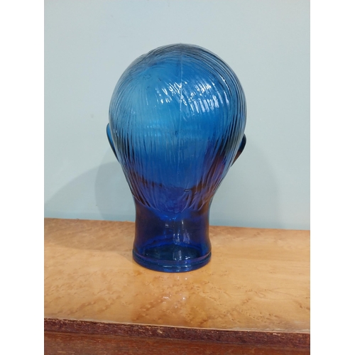 237 - Cobalt blue glass mannequin head. {24 cm H x 14 cm W x 20 cm D}.