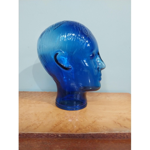 237 - Cobalt blue glass mannequin head. {24 cm H x 14 cm W x 20 cm D}.