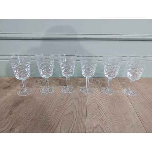 242 - Six Waterford crystal wine glasses {one damaged). {18 cm H}