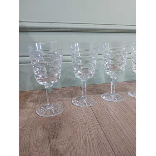 242 - Six Waterford crystal wine glasses {one damaged). {18 cm H}