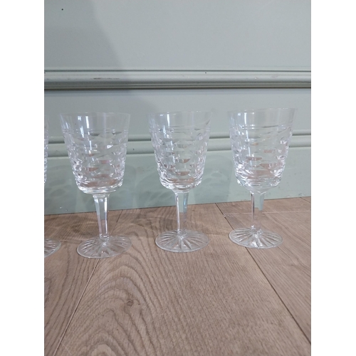 242 - Six Waterford crystal wine glasses {one damaged). {18 cm H}