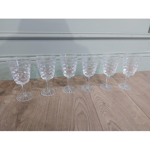 242 - Six Waterford crystal wine glasses {one damaged). {18 cm H}