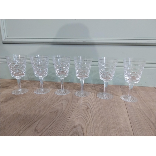 242 - Six Waterford crystal wine glasses {one damaged). {18 cm H}