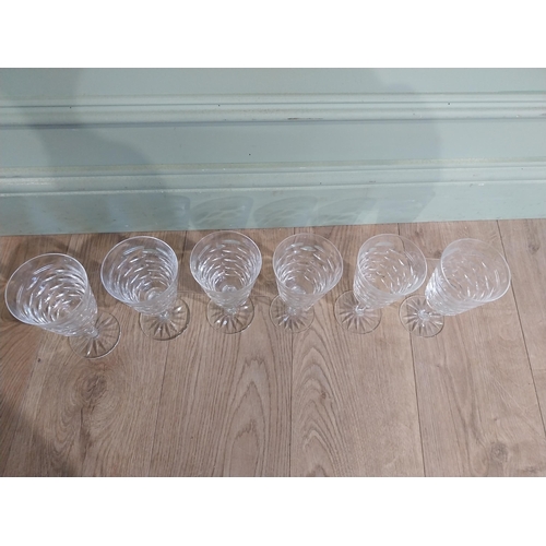 242 - Six Waterford crystal wine glasses {one damaged). {18 cm H}