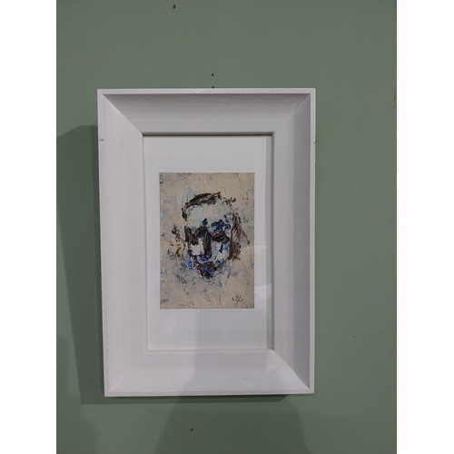 243 - John Kingerlee Abstract Head Oil on board mounted in white frame. {35 cm H x 24 cm W}.