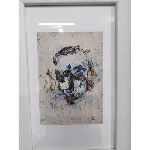 243 - John Kingerlee Abstract Head Oil on board mounted in white frame. {35 cm H x 24 cm W}.