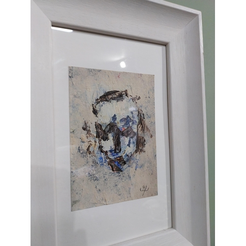 243 - John Kingerlee Abstract Head Oil on board mounted in white frame. {35 cm H x 24 cm W}.