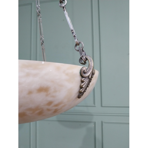 246 - Edwardian alabaster hanging light with silver plate gallery. {77 cm H x 46 cm Dia.}.