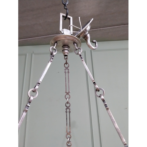 246 - Edwardian alabaster hanging light with silver plate gallery. {77 cm H x 46 cm Dia.}.