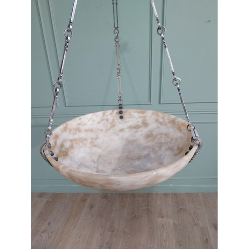 246 - Edwardian alabaster hanging light with silver plate gallery. {77 cm H x 46 cm Dia.}.