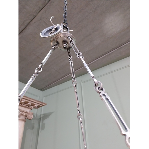 247 - Edwardian alabaster hanging light with silver plate gallery. {77 cm H x 46 cm Dia.}.