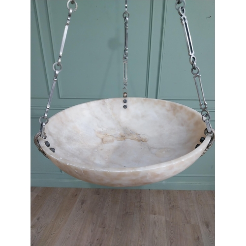 247 - Edwardian alabaster hanging light with silver plate gallery. {77 cm H x 46 cm Dia.}.