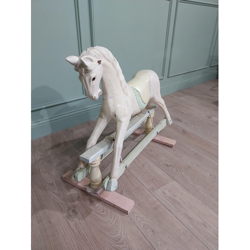 250A - Vintage painted pine rocking horse. {72 cm H x 95 cm W x 45 cm D}.