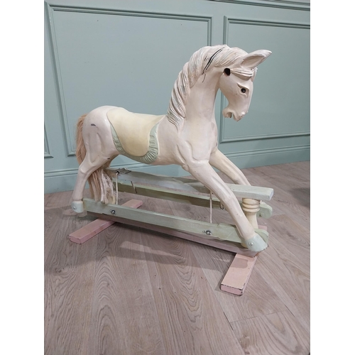 250A - Vintage painted pine rocking horse. {72 cm H x 95 cm W x 45 cm D}.