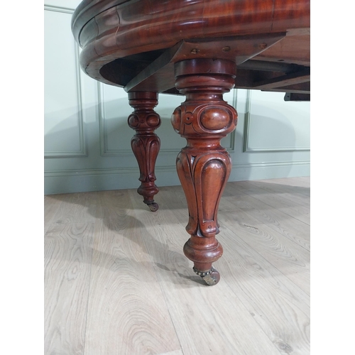 254 - Victorian mahogany D end dining table on four turned legs and brass castors. {73 cm H x 210 cm W x 1... 