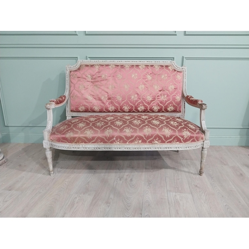 258 - 19th C. French painted mahogany and upholstered two seater sofa. {102 cm H x 140 cm W x 70 cm D}.