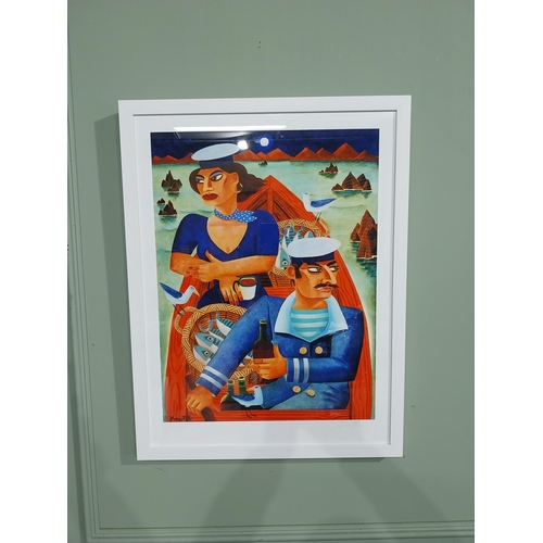 262 - Graham Knuttel Choppy Waters Limited Edition print 26/50 signed in pencil mounted in white frame. {8... 