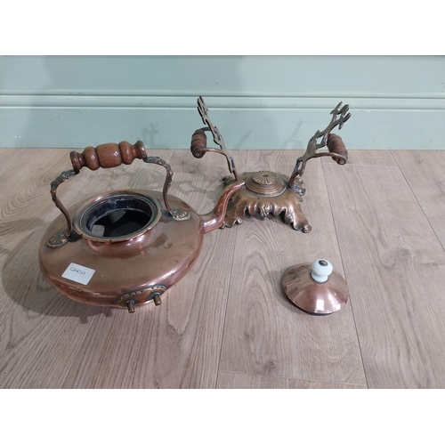 267 - Victorian Copper and brass kettle on stand. {40 cm H x 33 cm W x 28 cm D}.