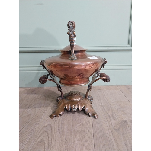 267 - Victorian Copper and brass kettle on stand. {40 cm H x 33 cm W x 28 cm D}.