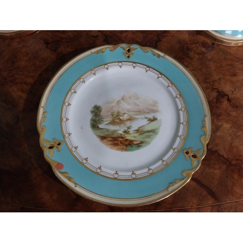 270 - Two 19th C. Ceramic tazzas and four matching plates depicting Countryside scenes. {19 cm H x 30 cm W... 