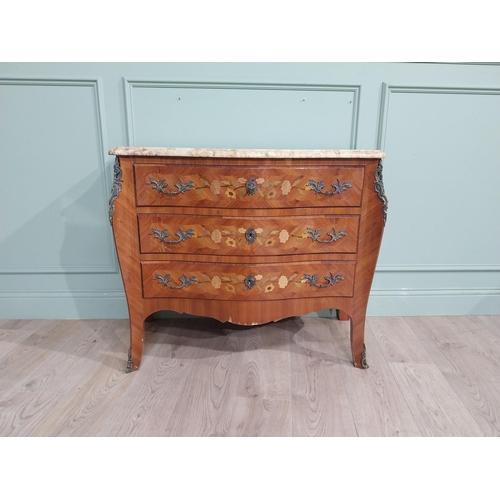 271 - Edwardian French kingwood commode with ormolu mounts and marble top. {70 cm H x 43 cm W x 30 cm D}.