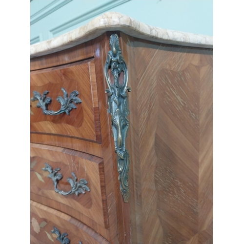 271 - Edwardian French kingwood commode with ormolu mounts and marble top. {70 cm H x 43 cm W x 30 cm D}.