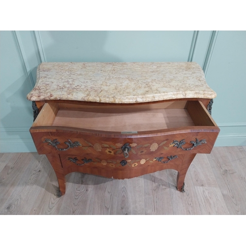 271 - Edwardian French kingwood commode with ormolu mounts and marble top. {70 cm H x 43 cm W x 30 cm D}.