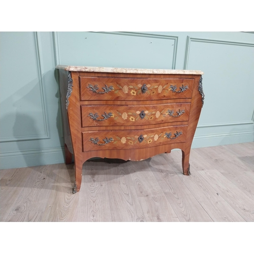 271 - Edwardian French kingwood commode with ormolu mounts and marble top. {70 cm H x 43 cm W x 30 cm D}.