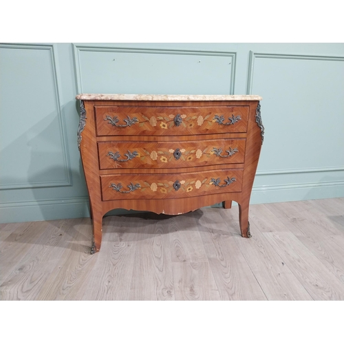 271 - Edwardian French kingwood commode with ormolu mounts and marble top. {70 cm H x 43 cm W x 30 cm D}.