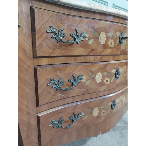 271 - Edwardian French kingwood commode with ormolu mounts and marble top. {70 cm H x 43 cm W x 30 cm D}.