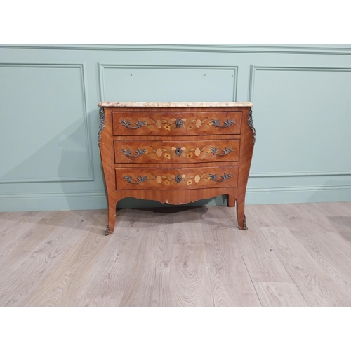 271 - Edwardian French kingwood commode with ormolu mounts and marble top. {70 cm H x 43 cm W x 30 cm D}.