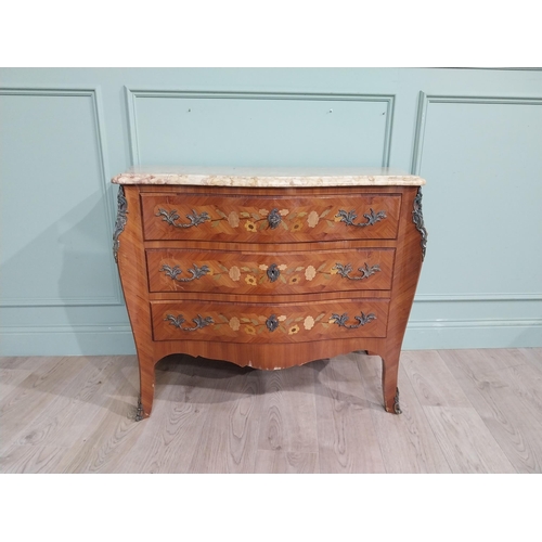 271 - Edwardian French kingwood commode with ormolu mounts and marble top. {70 cm H x 43 cm W x 30 cm D}.