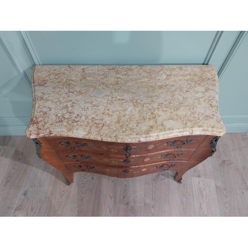 271 - Edwardian French kingwood commode with ormolu mounts and marble top. {70 cm H x 43 cm W x 30 cm D}.